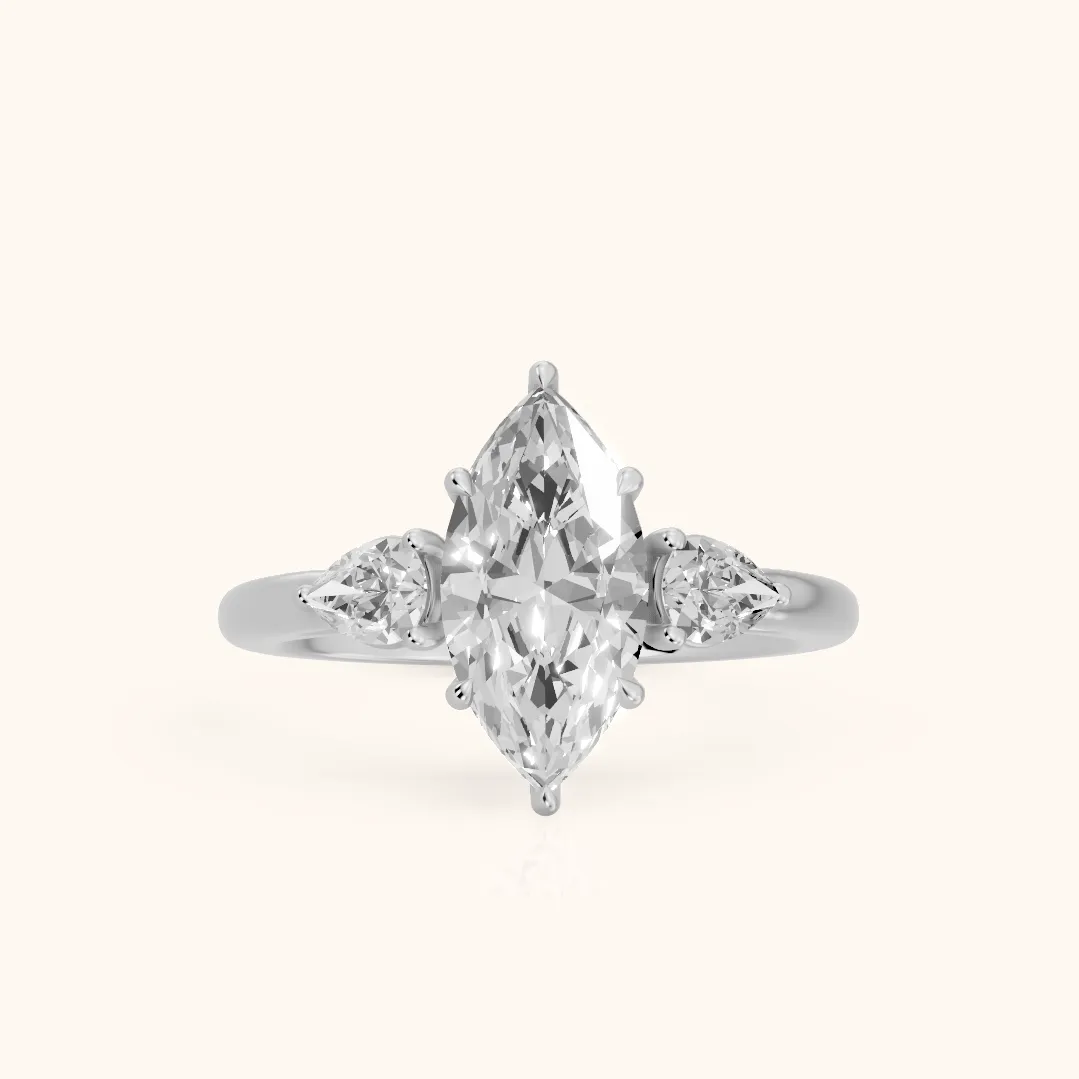 Phoebe Three-Stone Marquise Diamond Ring in Silver — view 2