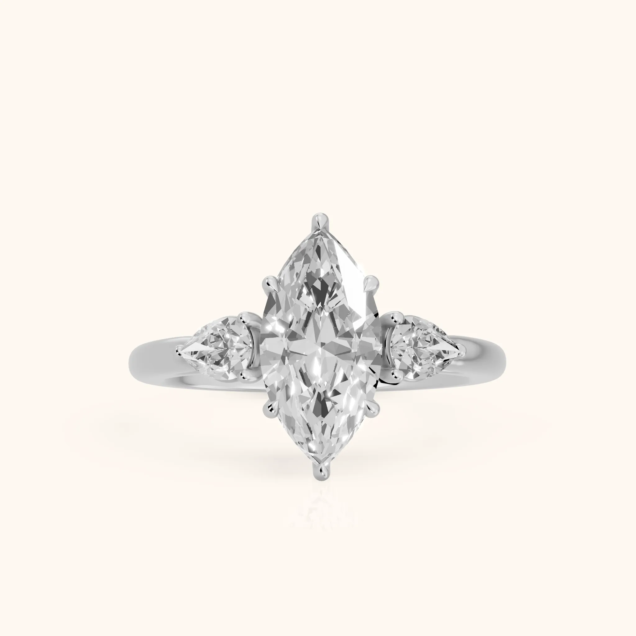 Phoebe Three-Stone Marquise Diamond Ring in Silver — view 1