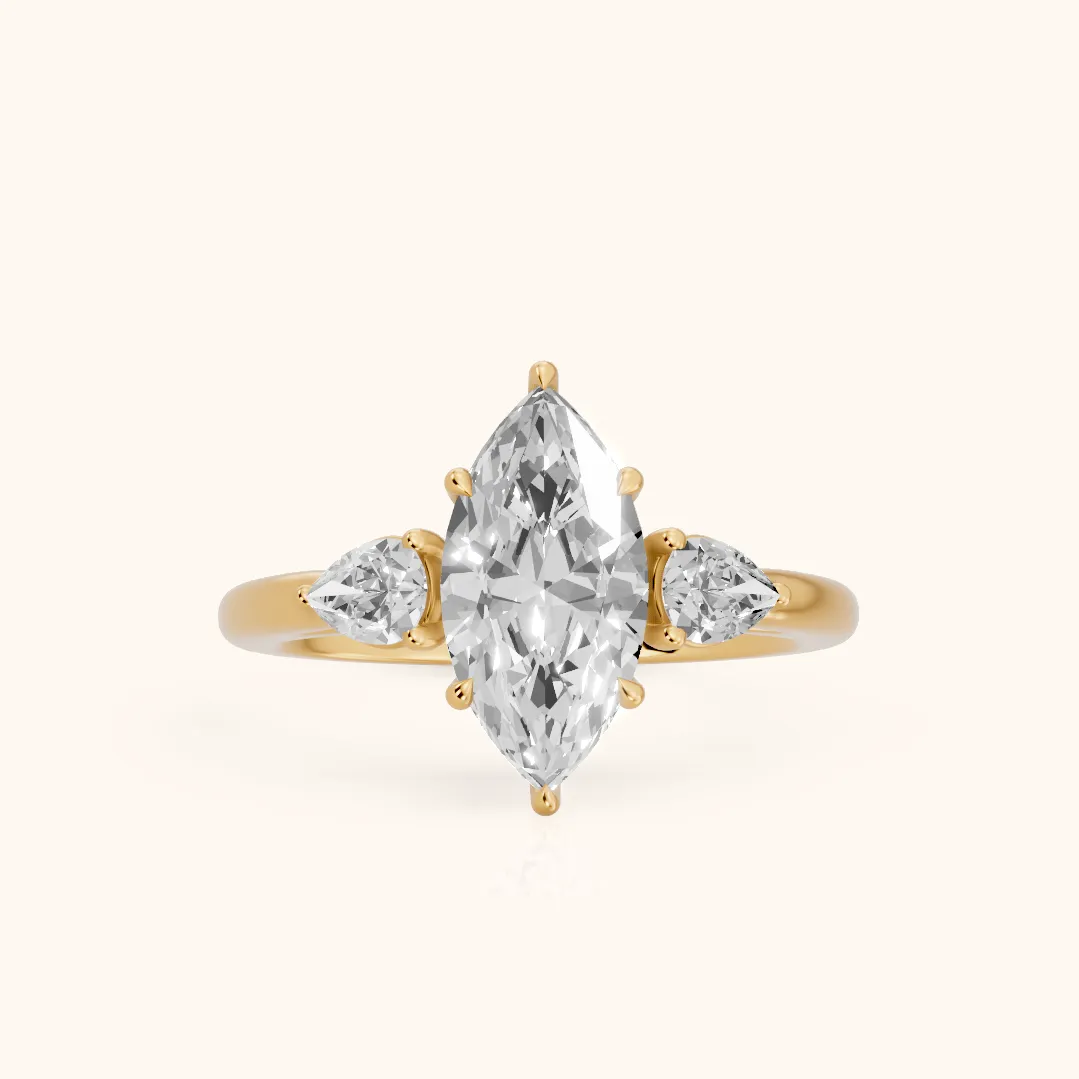 Phoebe Three-Stone Marquise Diamond Ring in Yellow Gold — view 2
