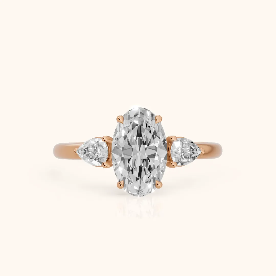 Phoebe Three-Stone Oval Diamond Ring in Rose Gold — view 2