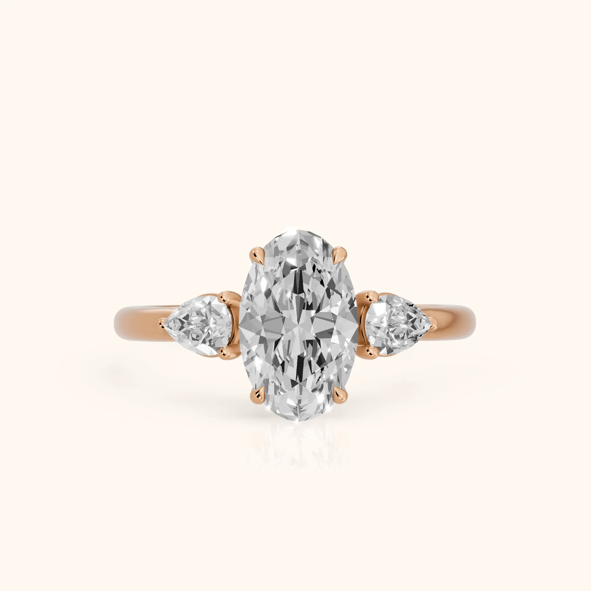 Phoebe Three-Stone Oval Diamond Ring in Rose Gold — view 1