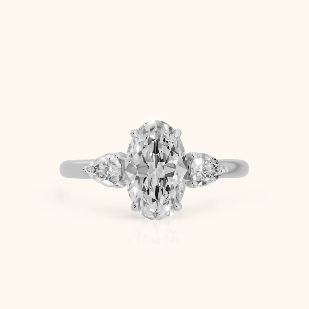 Phoebe Three-Stone Oval Diamond Ring in Silver — view 2