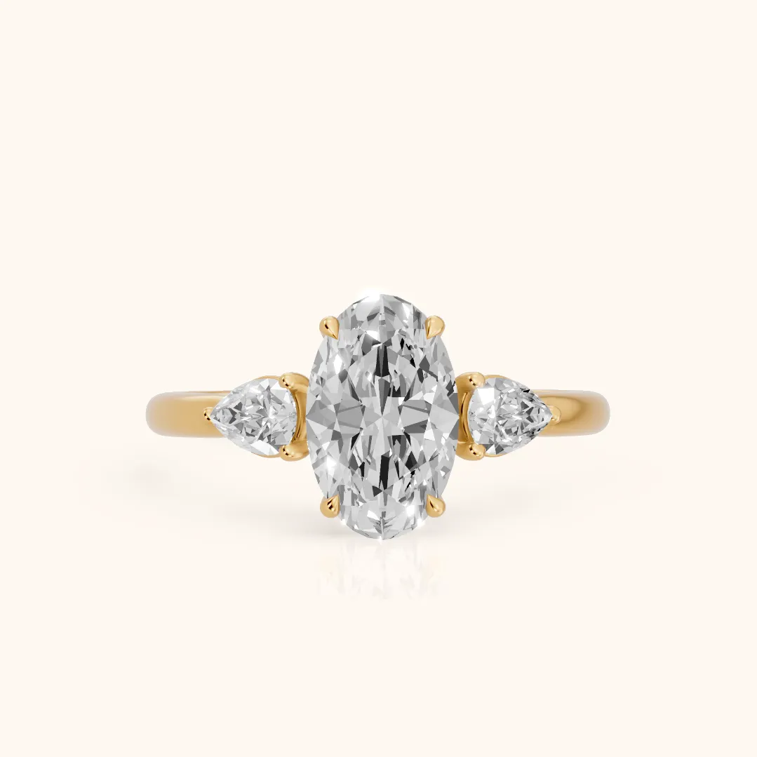 Phoebe Three-Stone Oval Diamond Ring in Yellow Gold — view 2