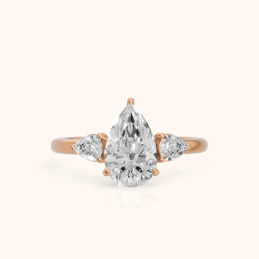 Phoebe Three-Stone Pear Diamond Ring in Rose Gold — view 2