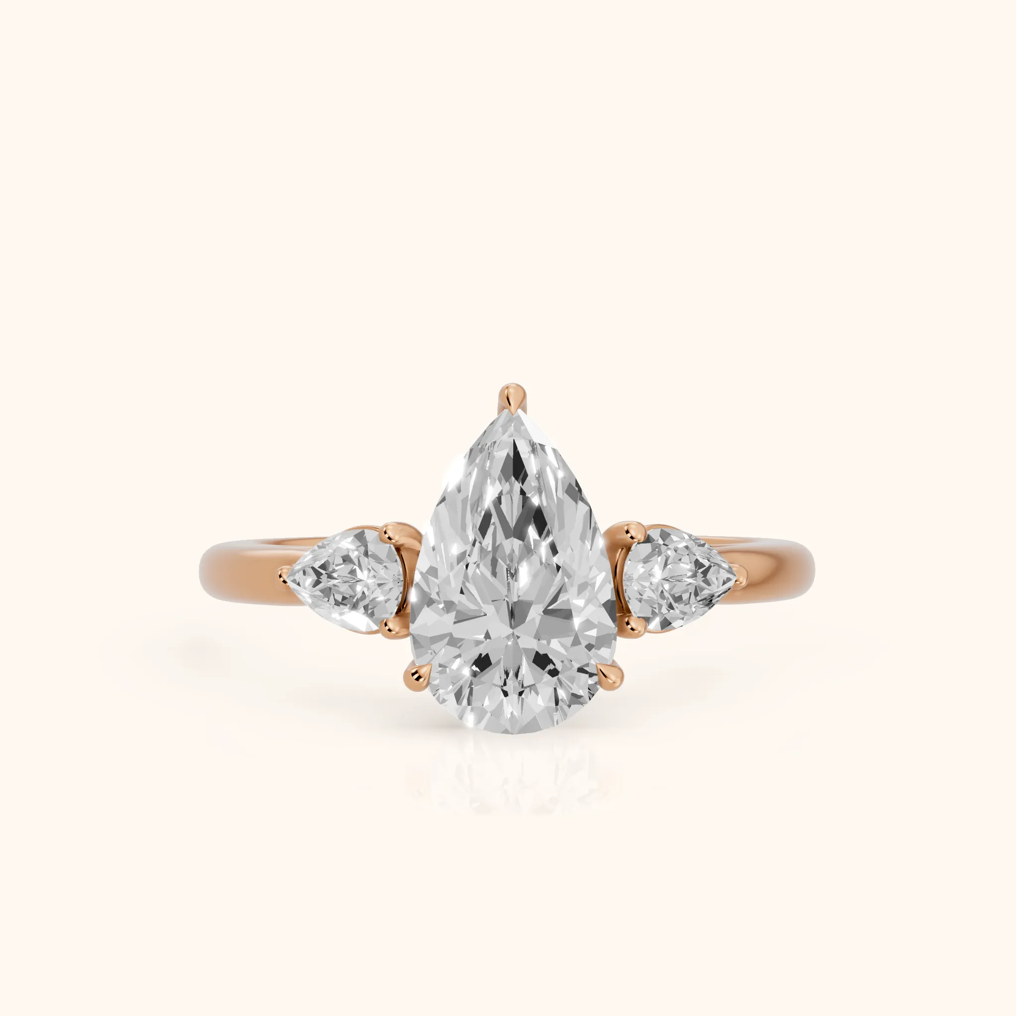 Phoebe Three-Stone Pear Diamond Ring in Rose Gold — view 1