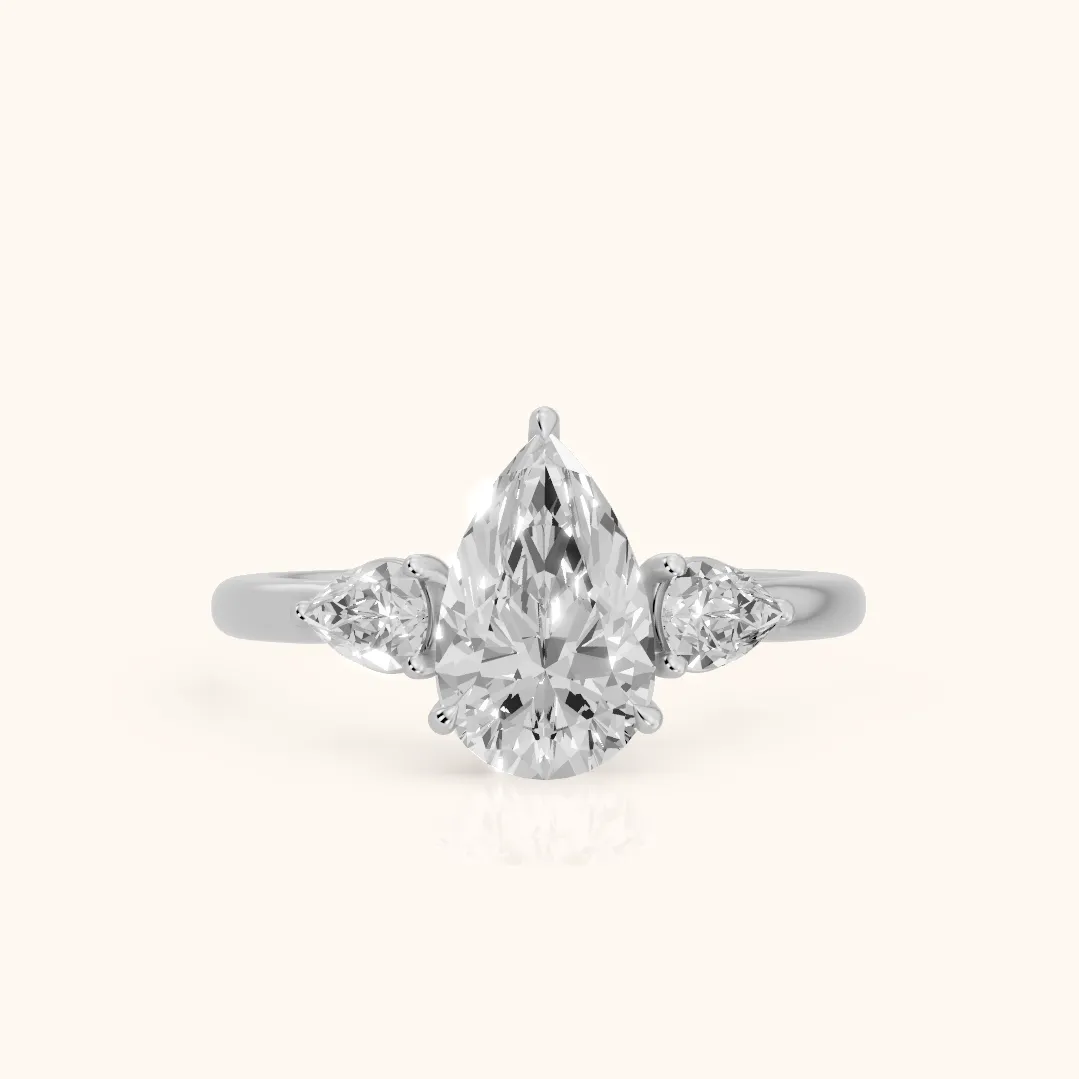 Phoebe Three-Stone Pear Diamond Ring in Silver — view 2