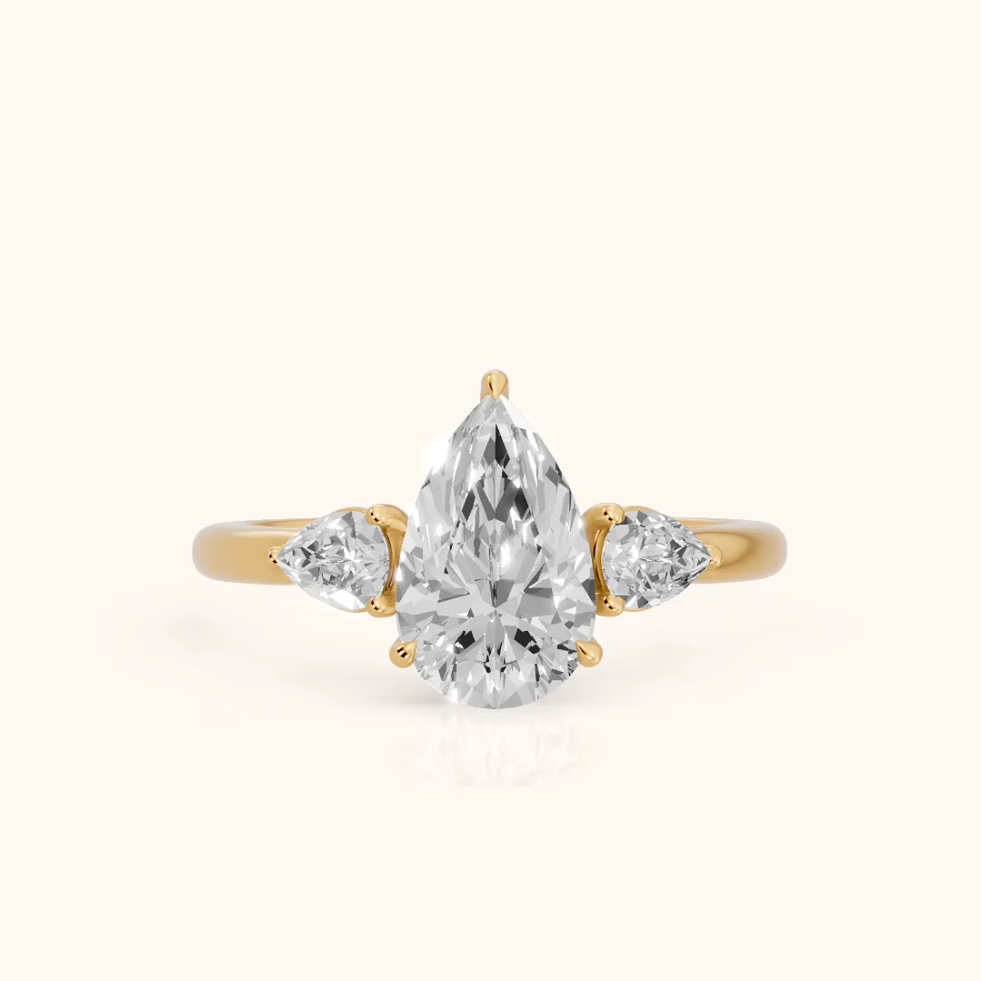 Phoebe Three-Stone Pear Diamond Ring in Yellow Gold — view 2