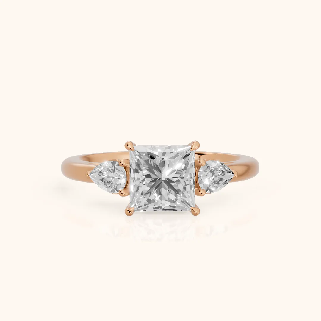 Phoebe Three-Stone Princess Diamond Ring in Rose Gold — view 2