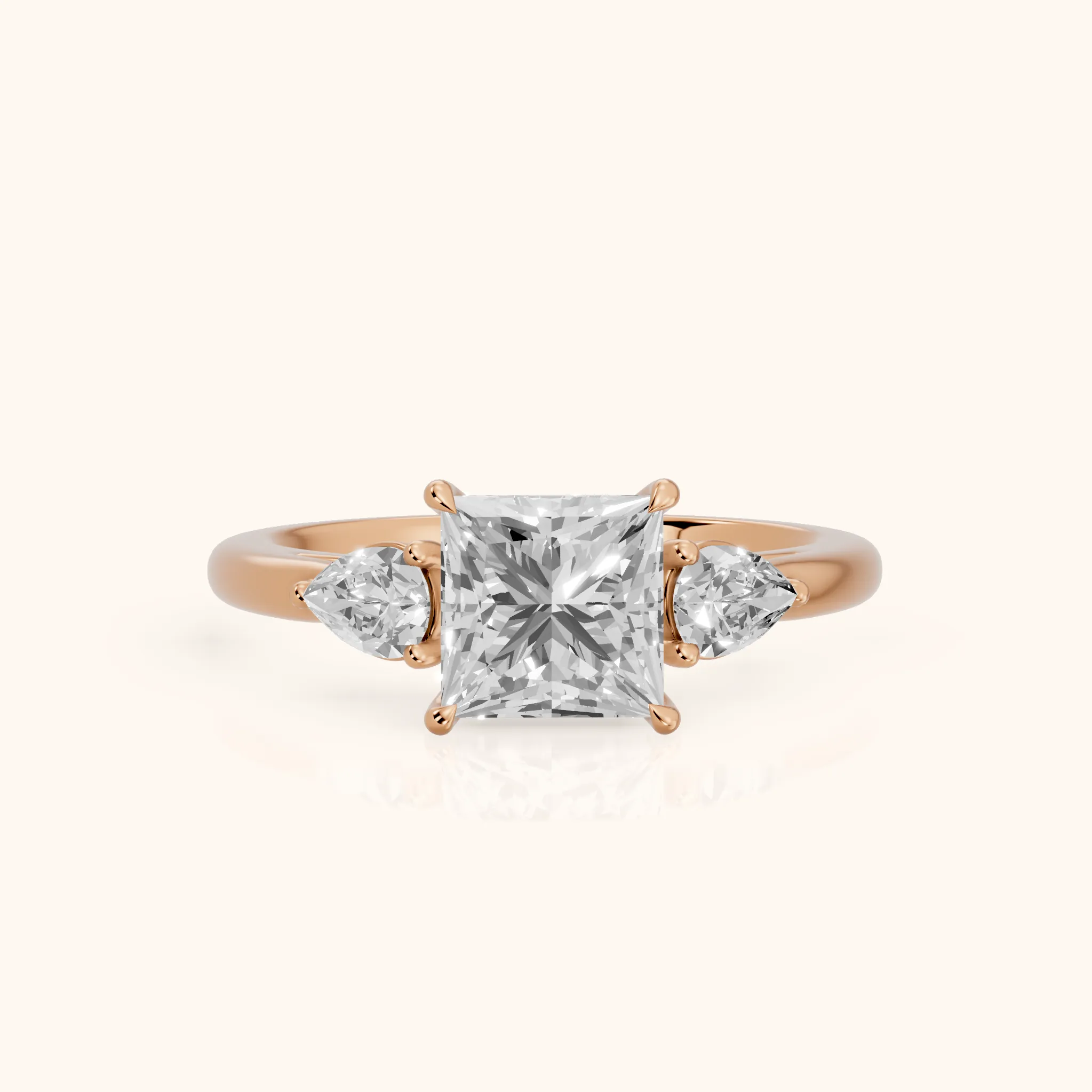 Phoebe Three-Stone Princess Diamond Ring in Rose Gold — view 1
