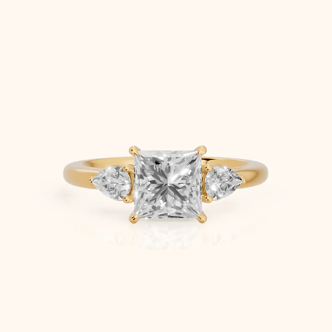 Phoebe Three-Stone Princess Diamond Ring in Yellow Gold — view 2