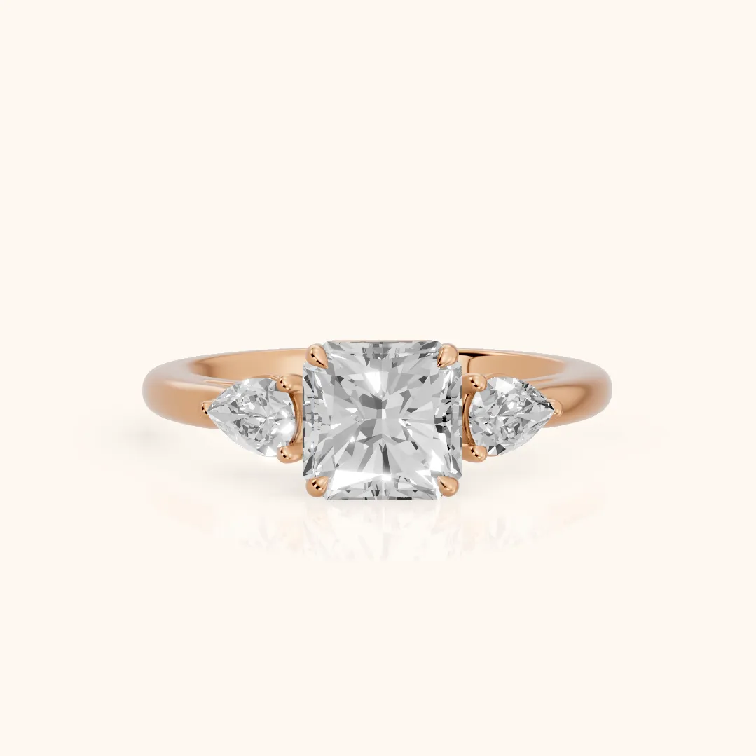 Phoebe Three-Stone Radiant Diamond Ring in Rose Gold — view 2