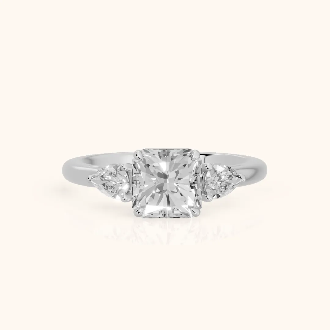 Phoebe Three-Stone Radiant Diamond Ring in Silver — view 2