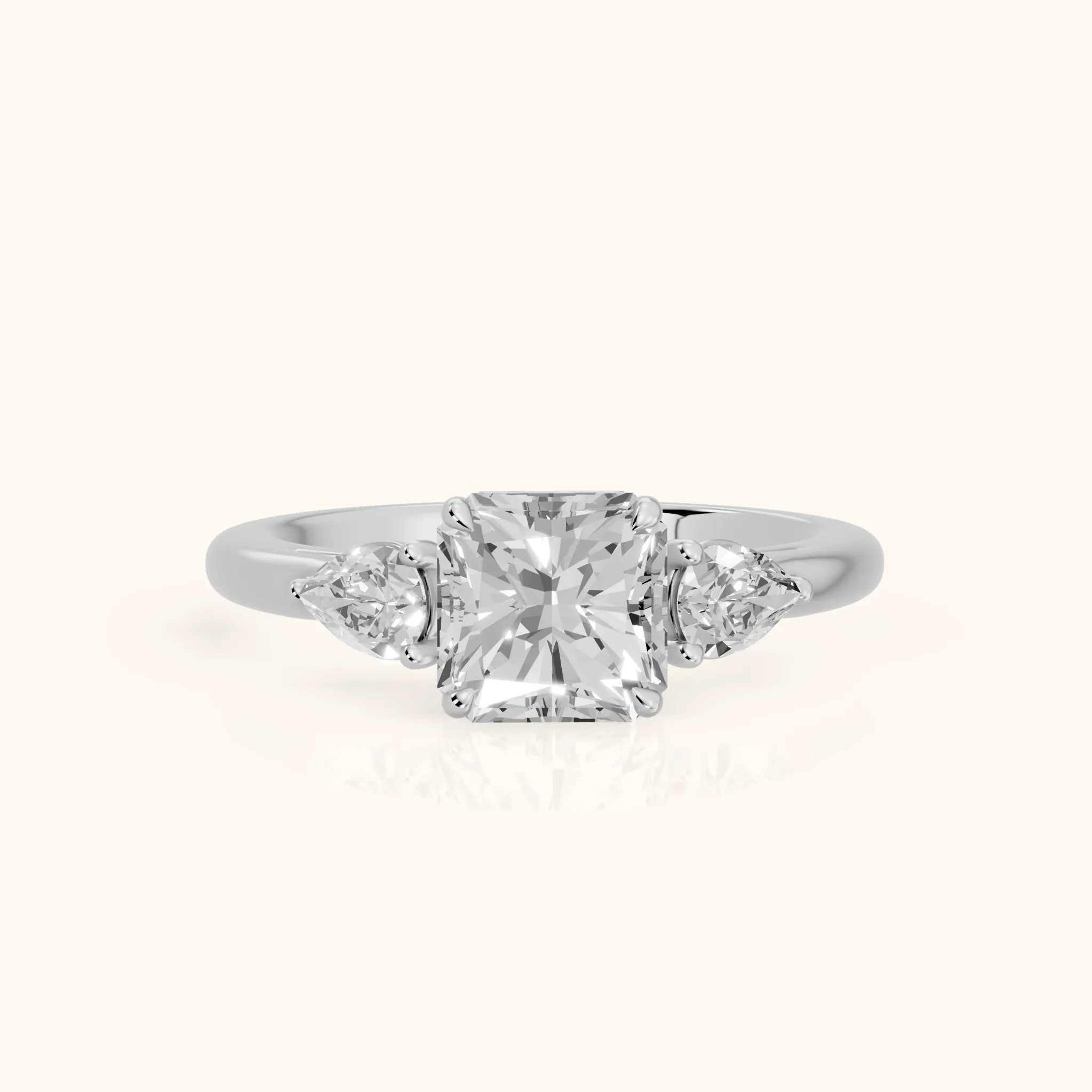 Phoebe Three-Stone Radiant Diamond Ring in Silver — view 1