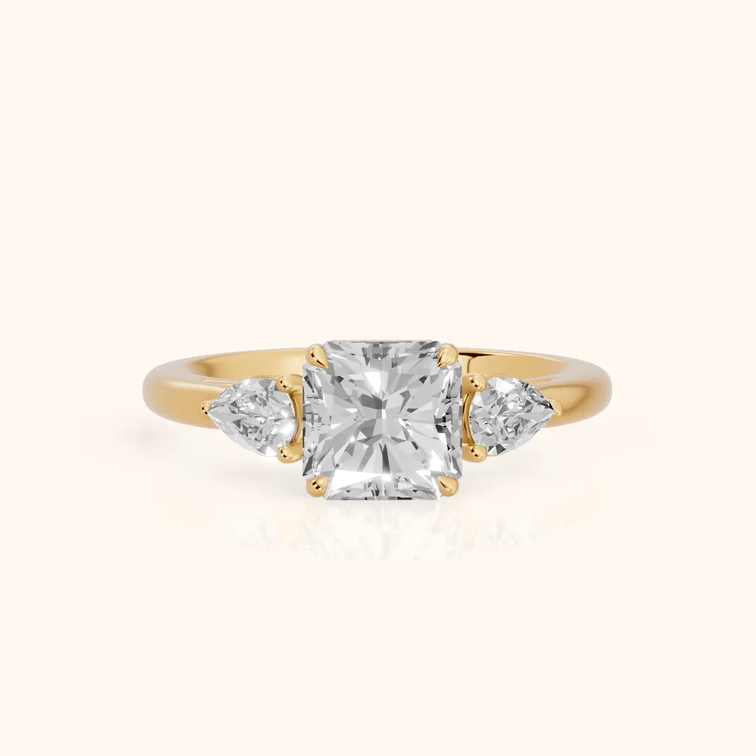 Phoebe Three-Stone Radiant Diamond Ring in Yellow Gold — view 2
