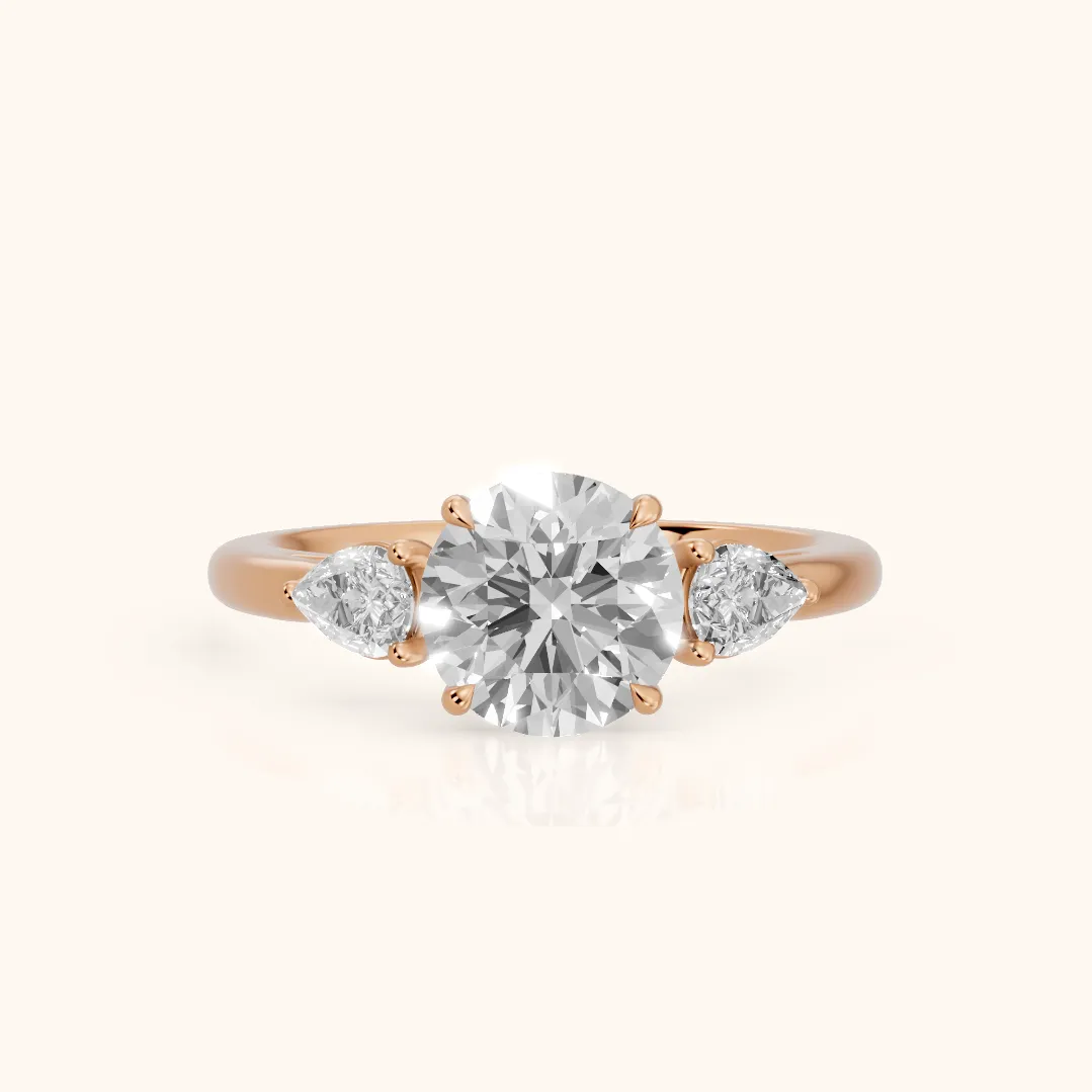 Phoebe Three-Stone Round Diamond Ring in Rose Gold — view 2