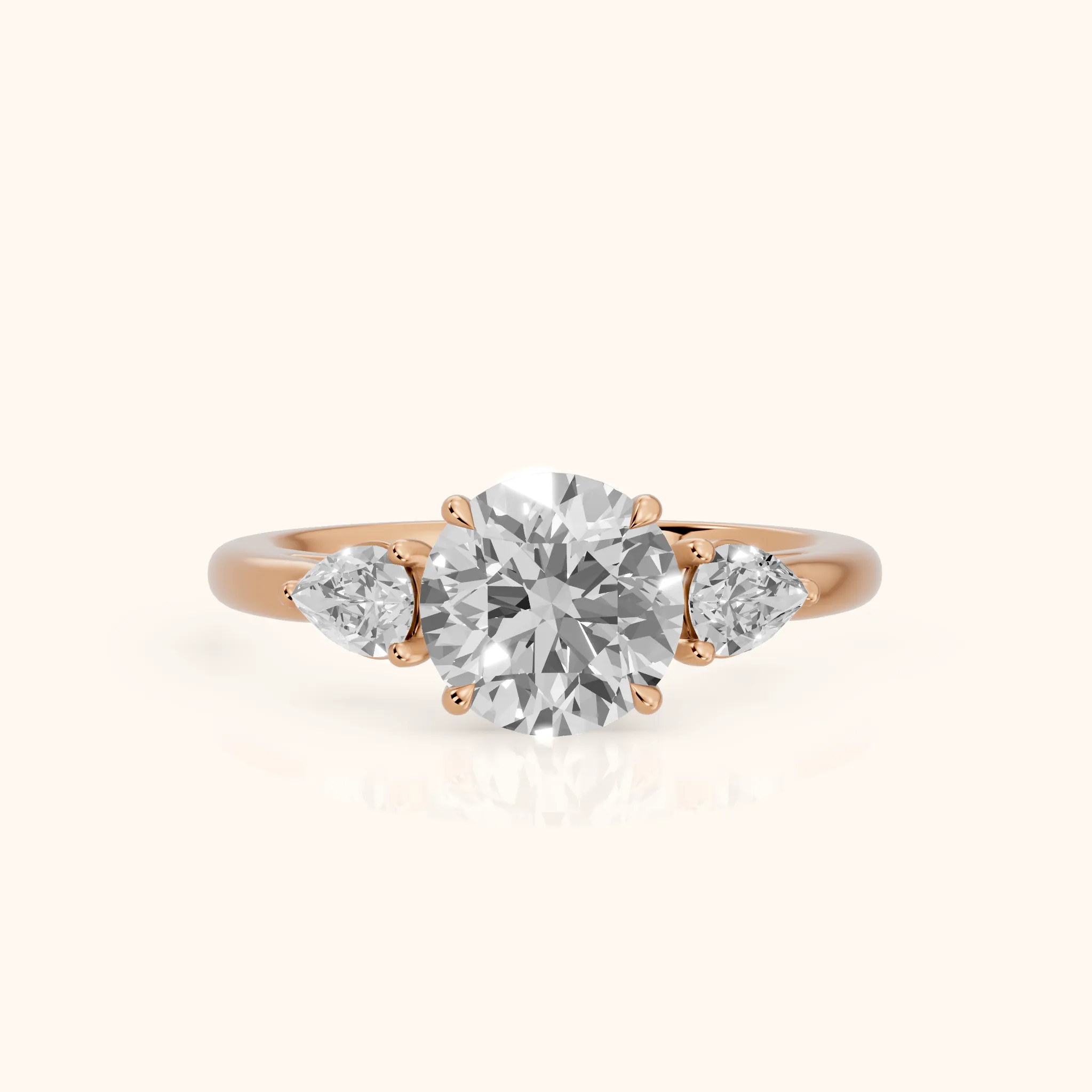 Phoebe Three-Stone Round Diamond Ring in Rose Gold — view 1