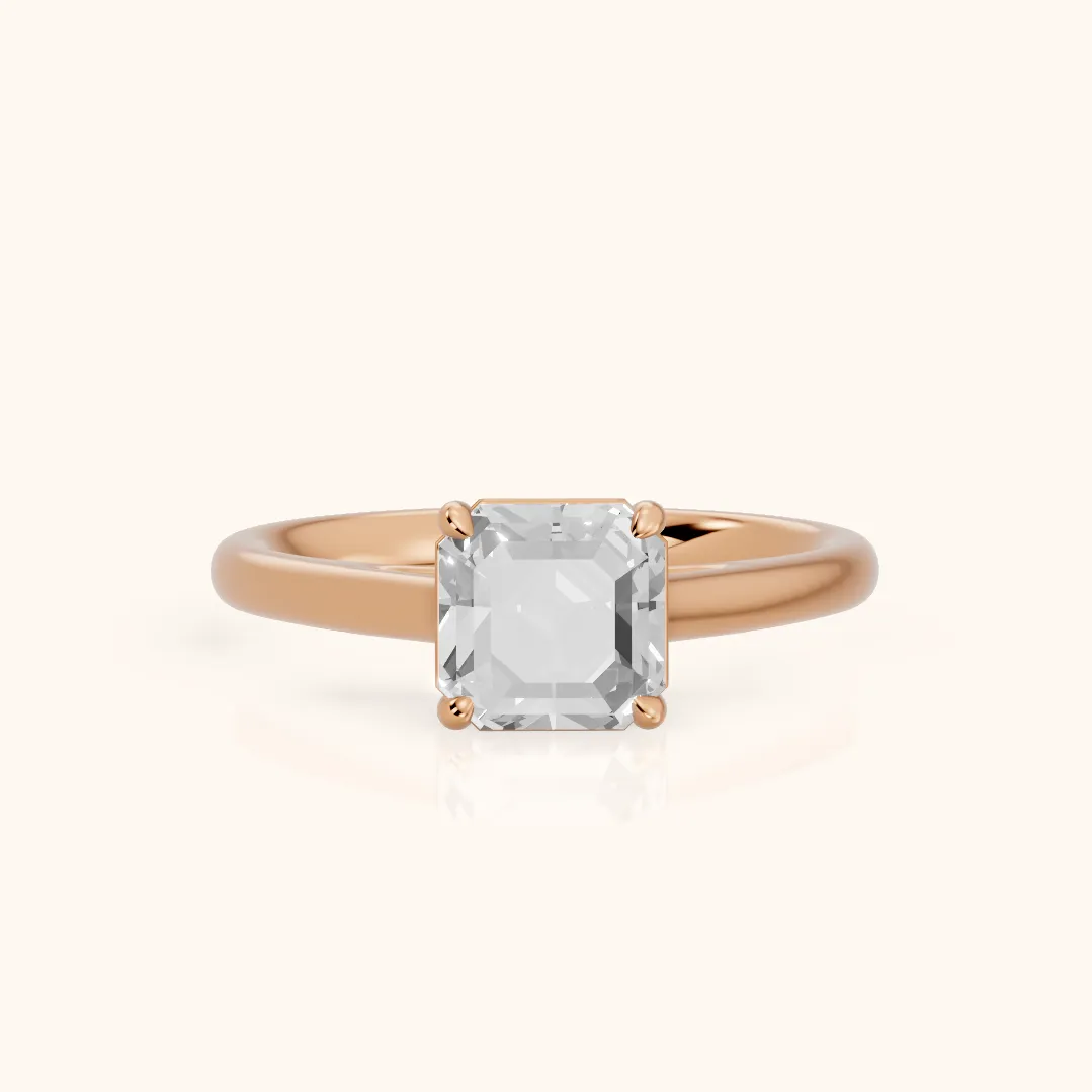 Sadie Cathedral Solitaire Asscher Diamond Ring in Rose Gold — view 2