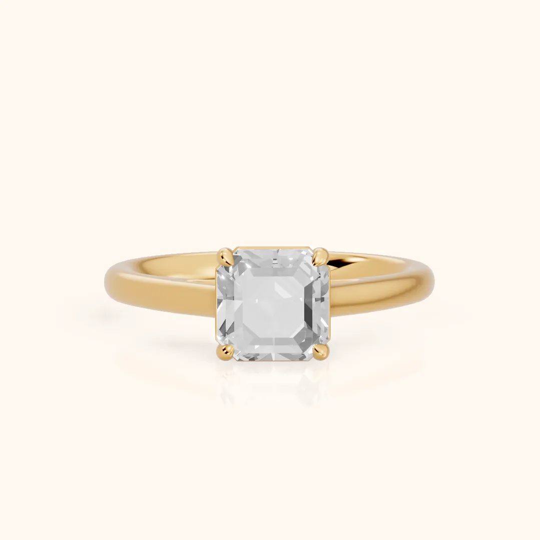 Sadie Cathedral Solitaire Asscher Diamond Ring in Yellow Gold — view 2
