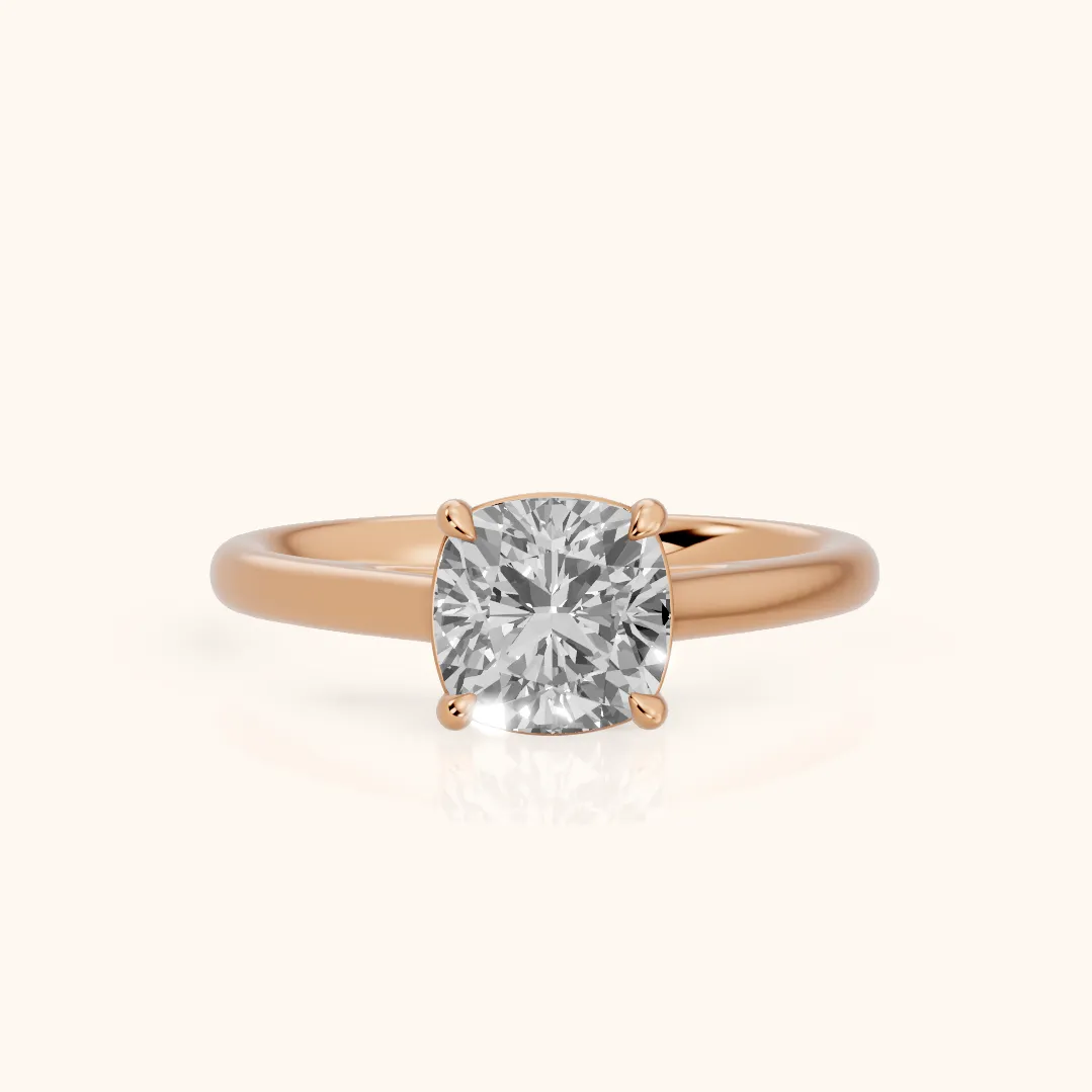 Sadie Cathedral Solitaire Cushion Diamond Ring in Rose Gold — view 2