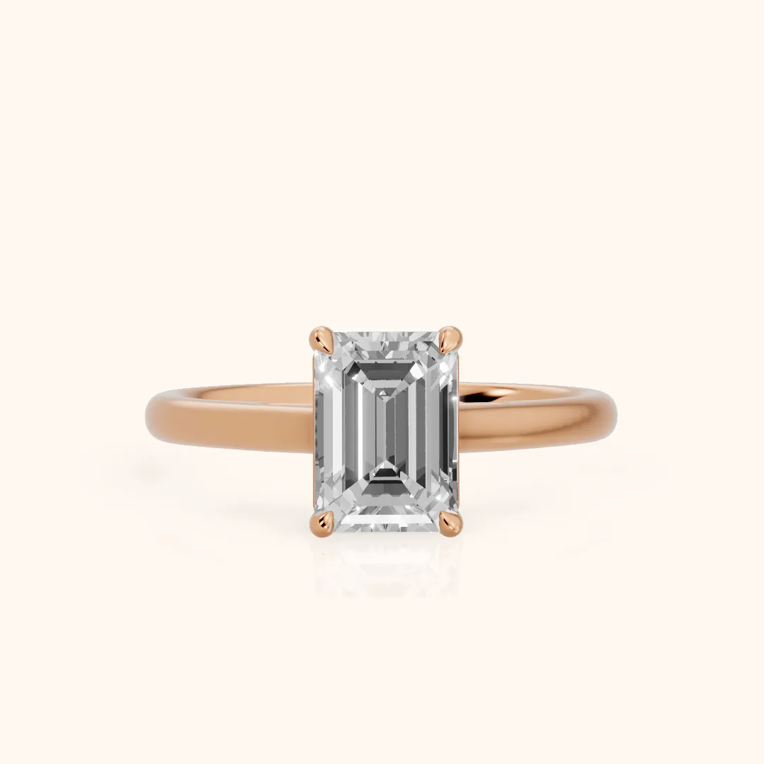Sadie Cathedral Solitaire Emerald Diamond Ring in Rose Gold — view 2