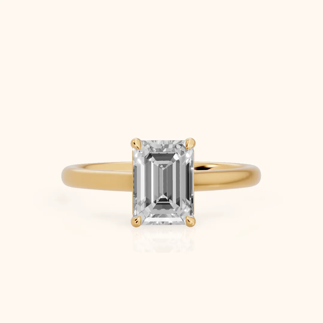 Sadie Cathedral Solitaire Emerald Diamond Ring in Yellow Gold — view 2