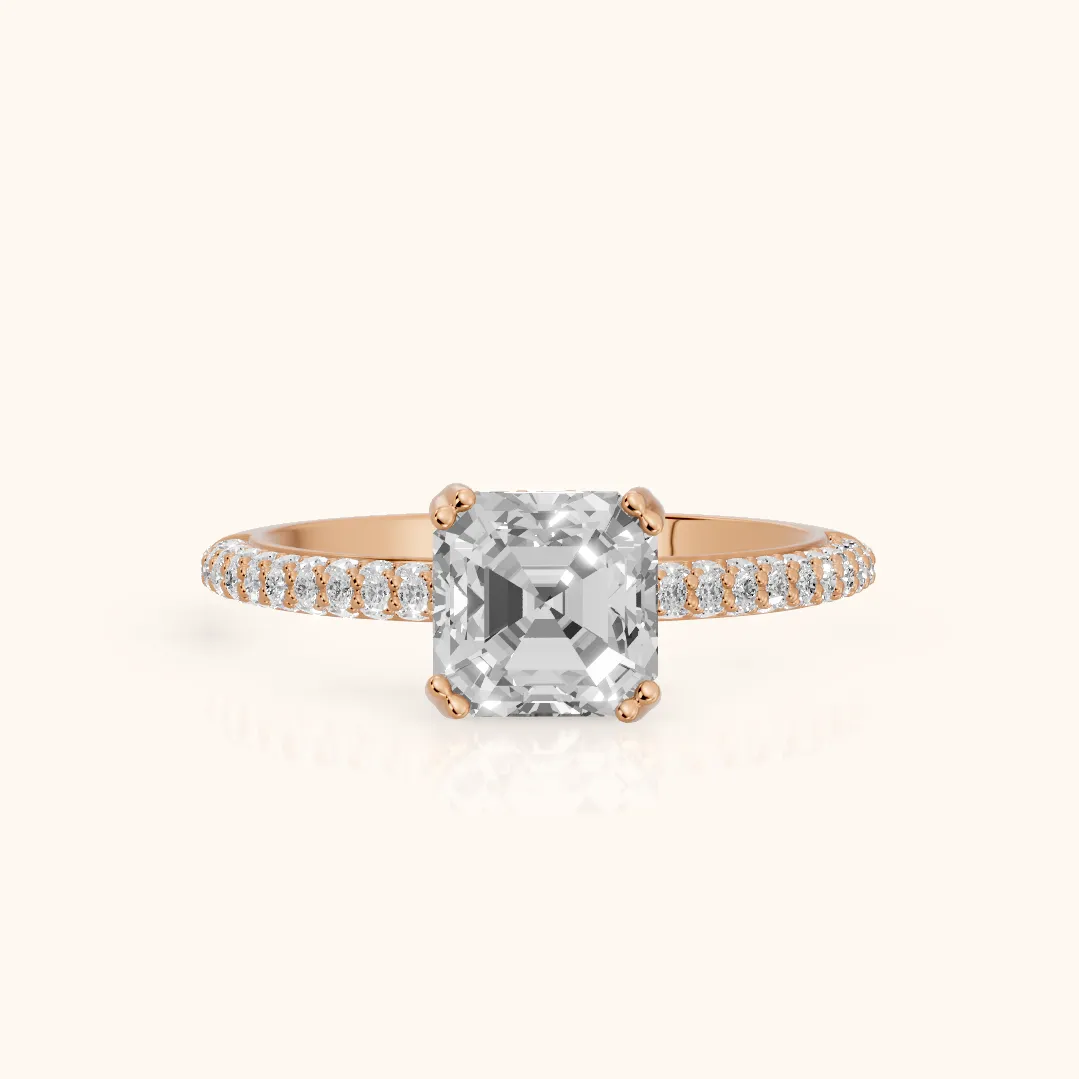 Violet Hidden Halo Pavé Asscher Diamond Ring in Rose Gold — view 2