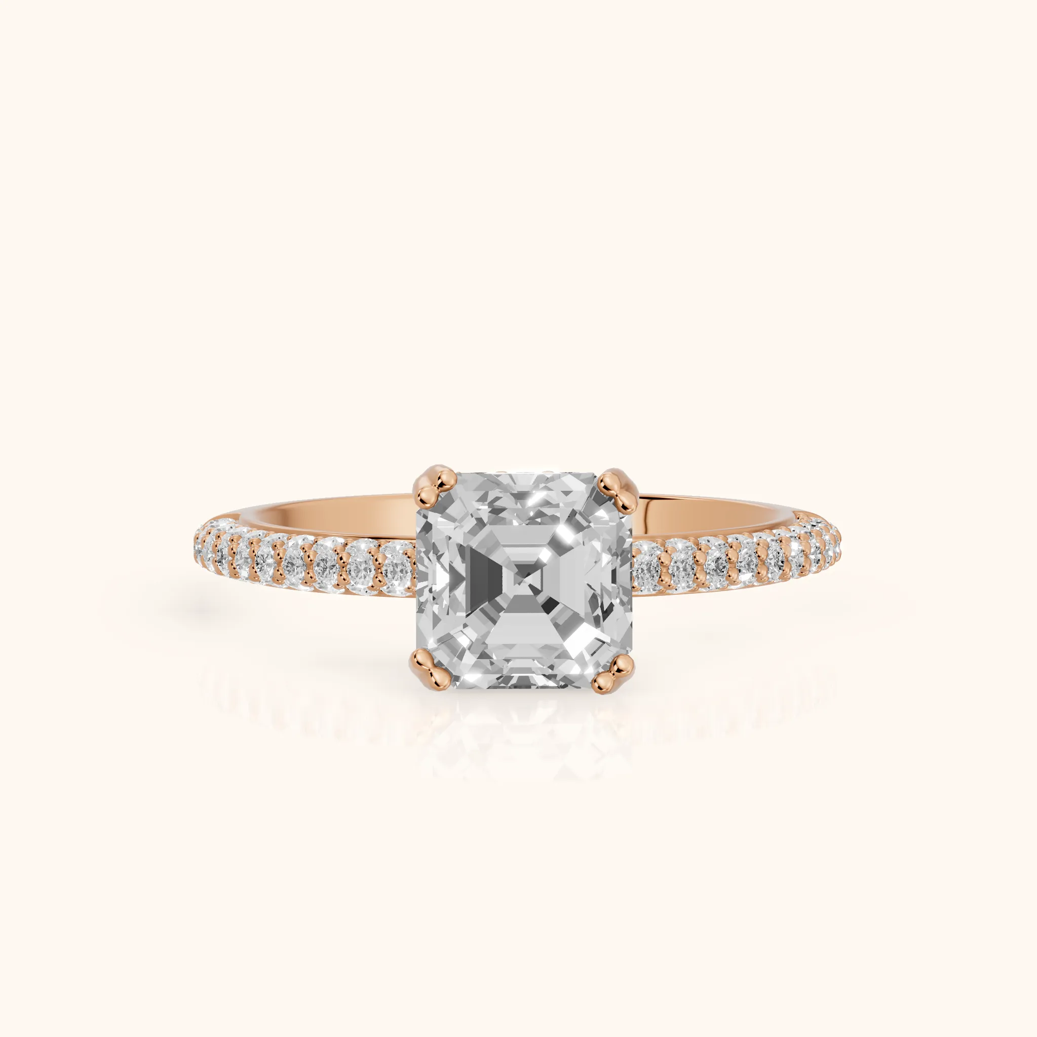 Violet Hidden Halo Pavé Asscher Diamond Ring in Rose Gold — view 1