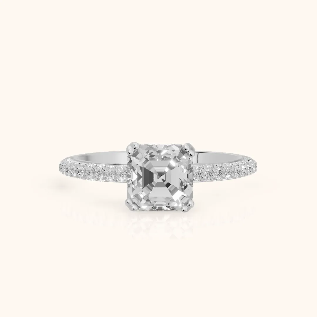Violet Hidden Halo Pavé Asscher Diamond Ring in Platinum — view 2