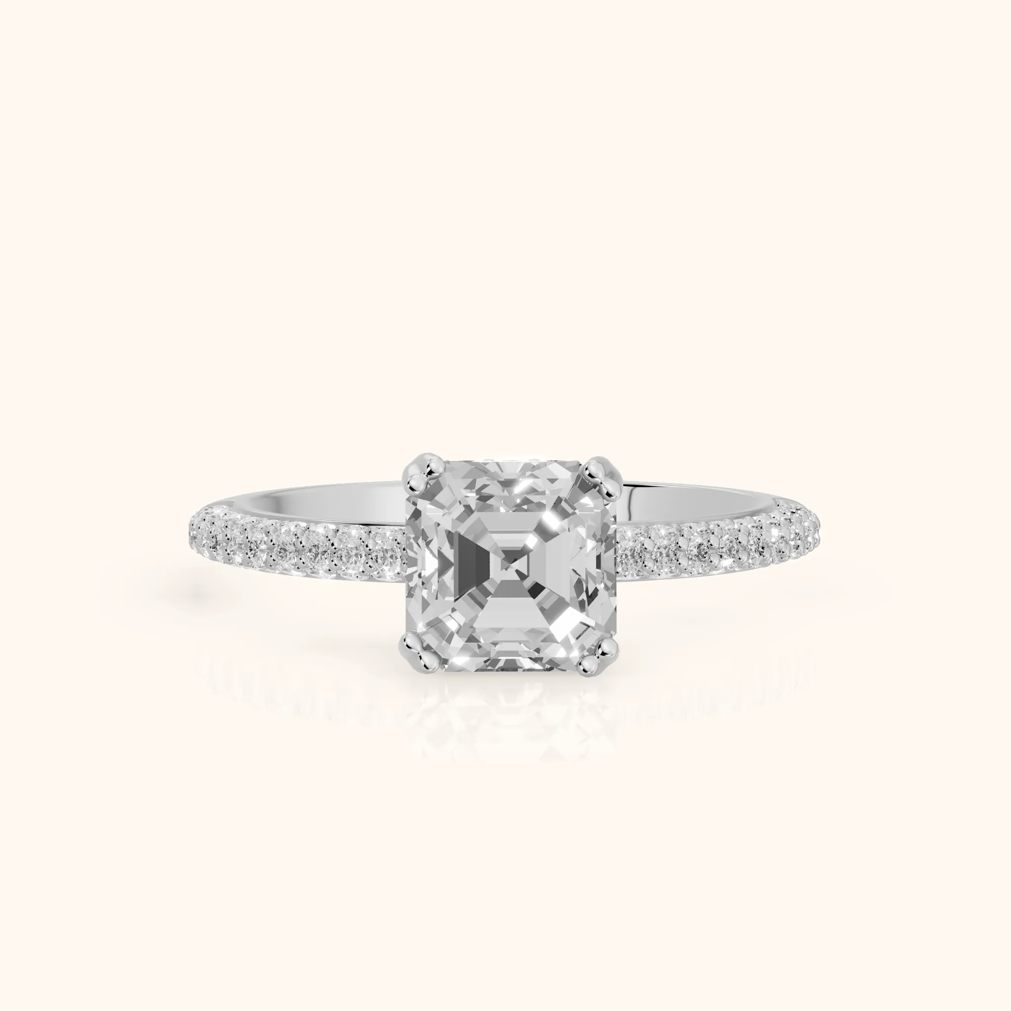 Violet Hidden Halo Pavé Asscher Diamond Ring in Platinum — view 1