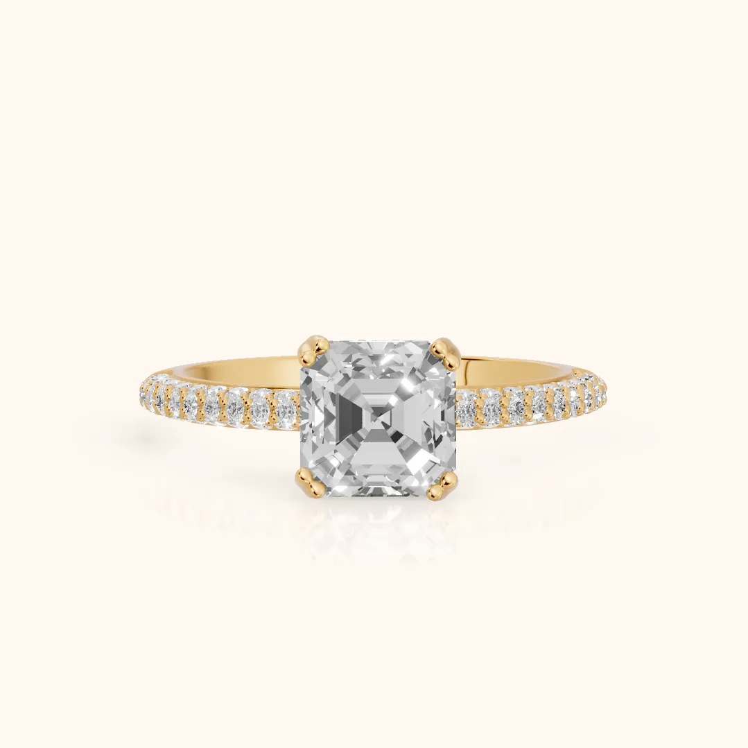 Violet Hidden Halo Pavé Asscher Diamond Ring in Yellow Gold — view 2