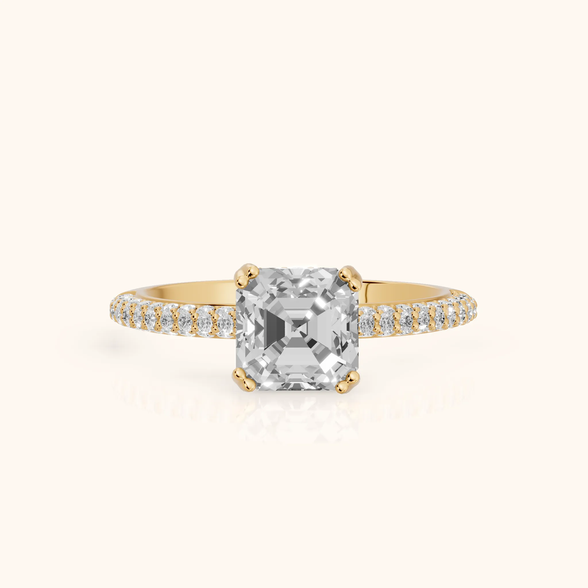 Violet Hidden Halo Pavé Asscher Diamond Ring in Yellow Gold — view 1
