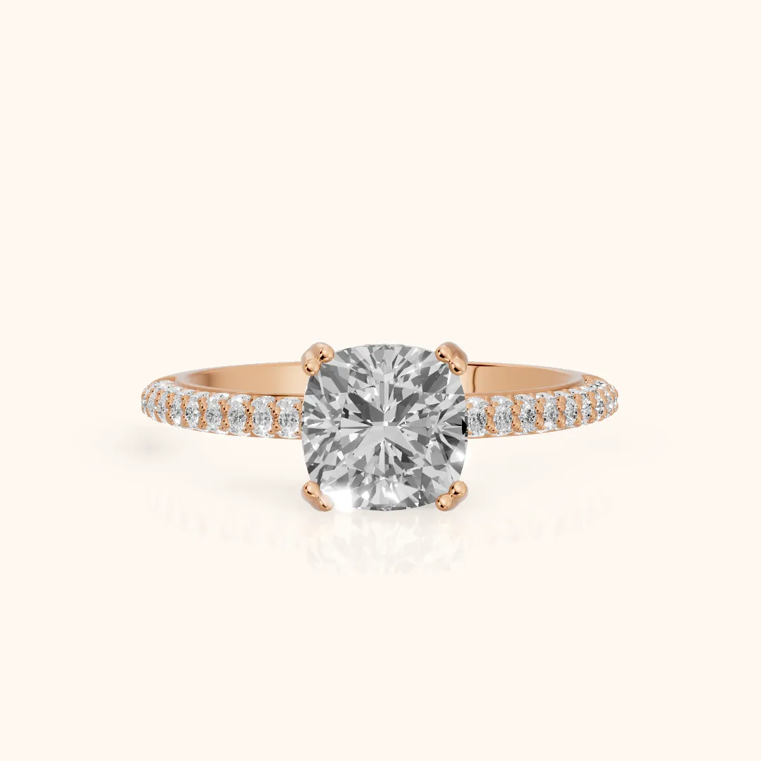 Violet Hidden Halo Pavé Cushion Diamond Ring in Rose Gold — view 2
