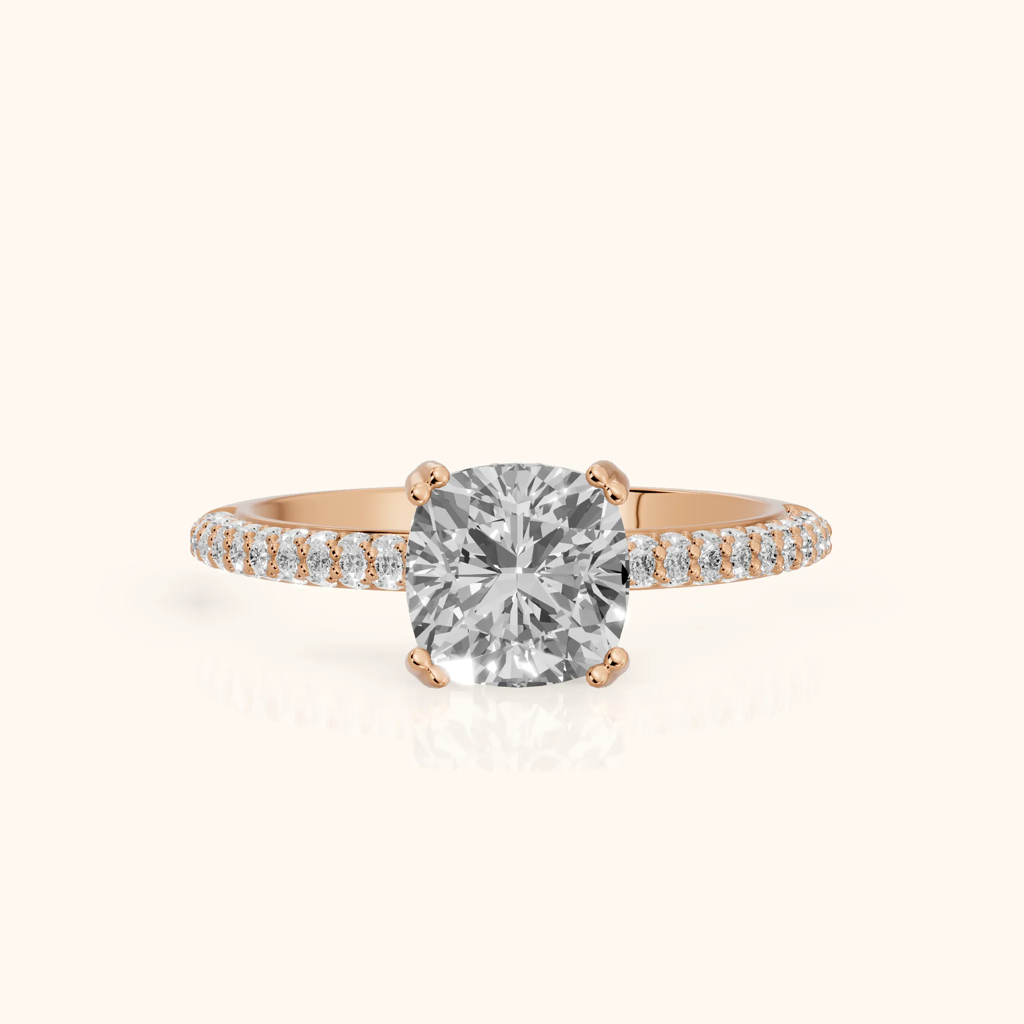 Violet Hidden Halo Pavé Cushion Diamond Ring in Rose Gold — view 1