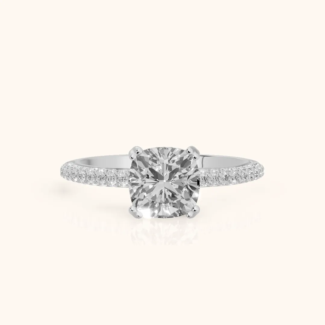 Violet Hidden Halo Pavé Cushion Diamond Ring in Silver — view 2