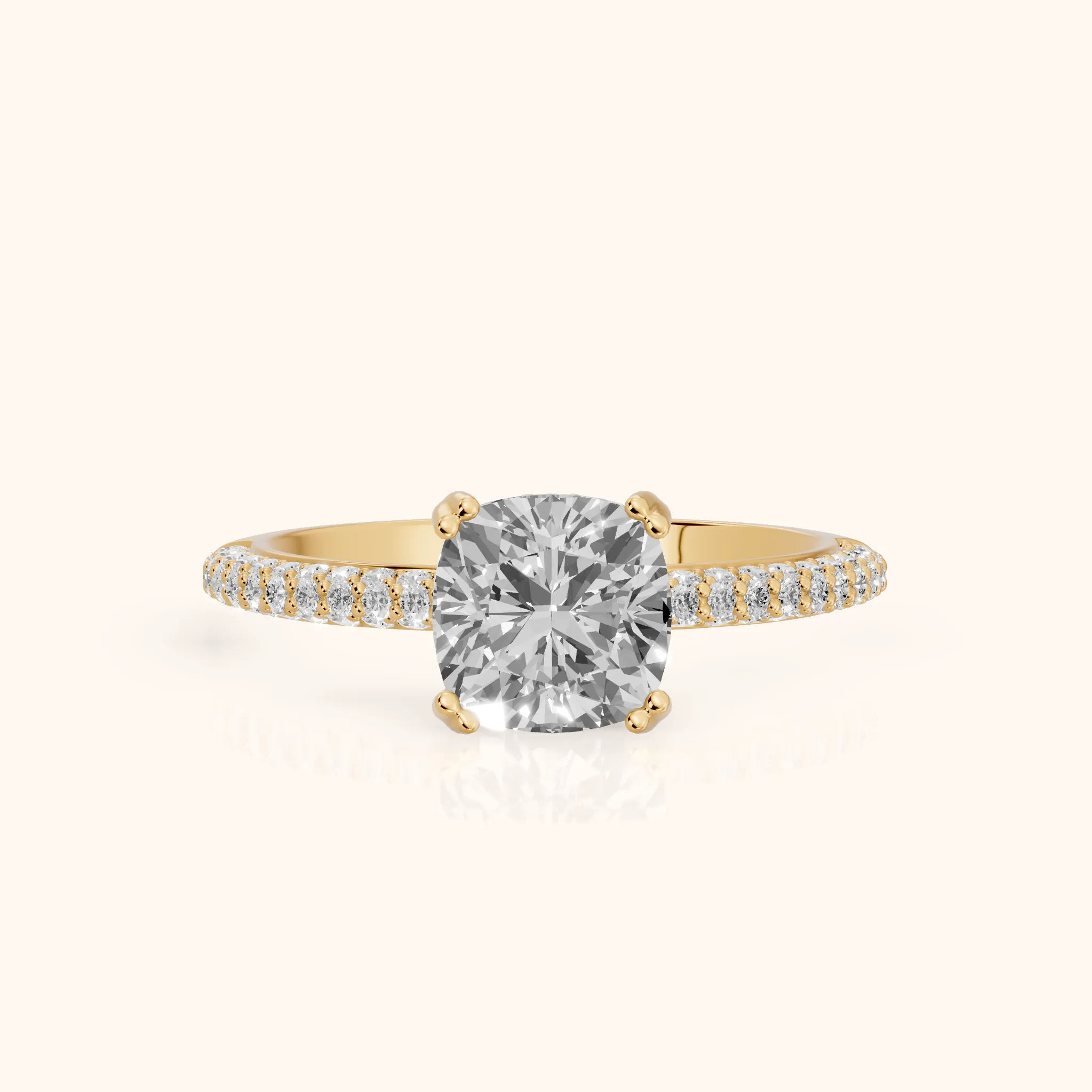 Violet Hidden Halo Pavé Cushion Diamond Ring in Yellow Gold — view 1