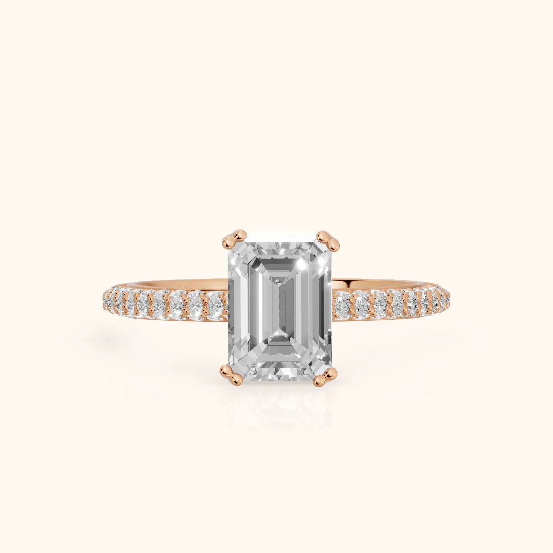 Violet Hidden Halo Pavé Emerald Diamond Ring in Rose Gold — view 2