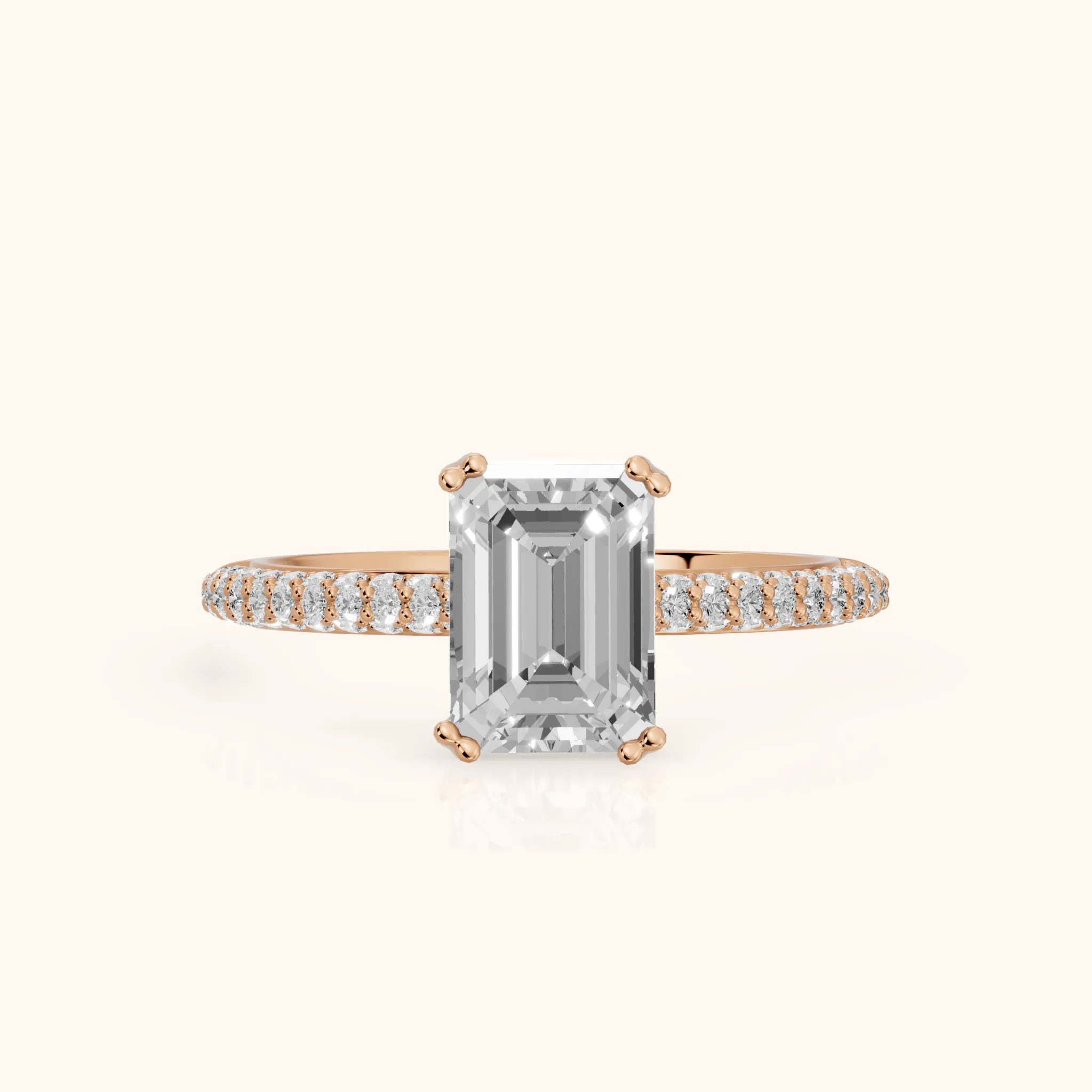 Violet Hidden Halo Pavé Emerald Diamond Ring in Rose Gold — view 1