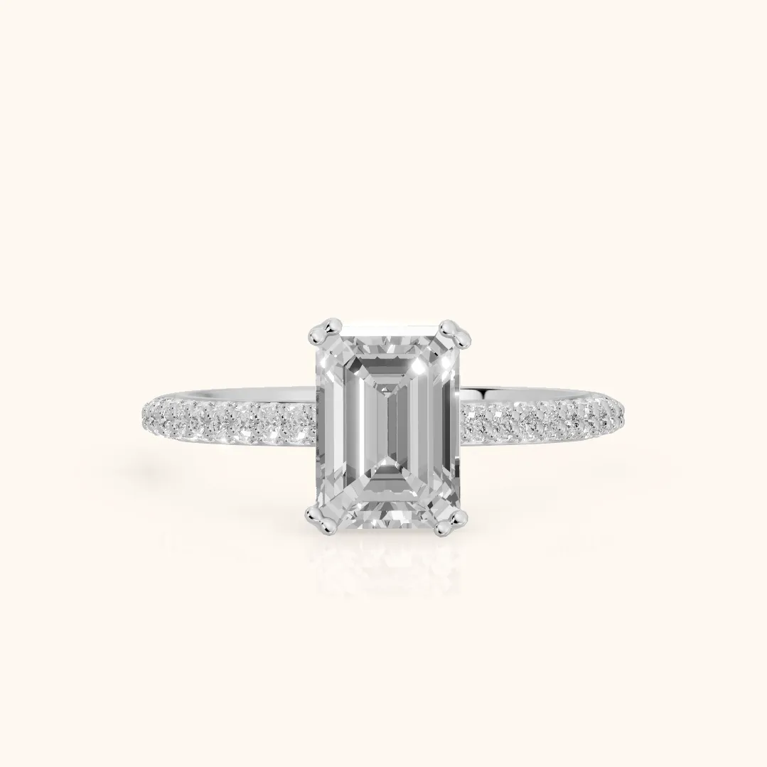Violet Hidden Halo Pavé Emerald Diamond Ring in Silver — view 2