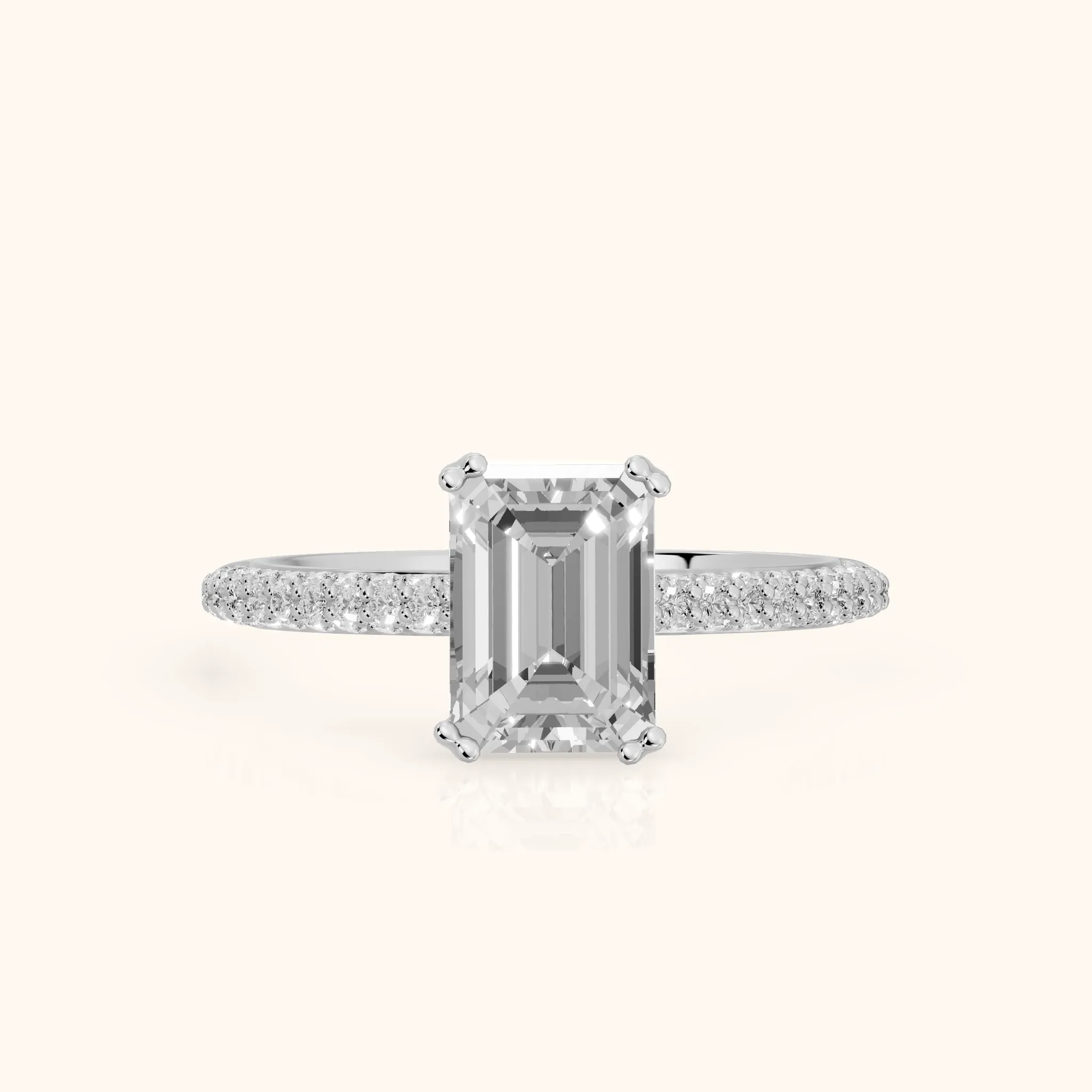 Violet Hidden Halo Pavé Emerald Diamond Ring in Silver — view 1