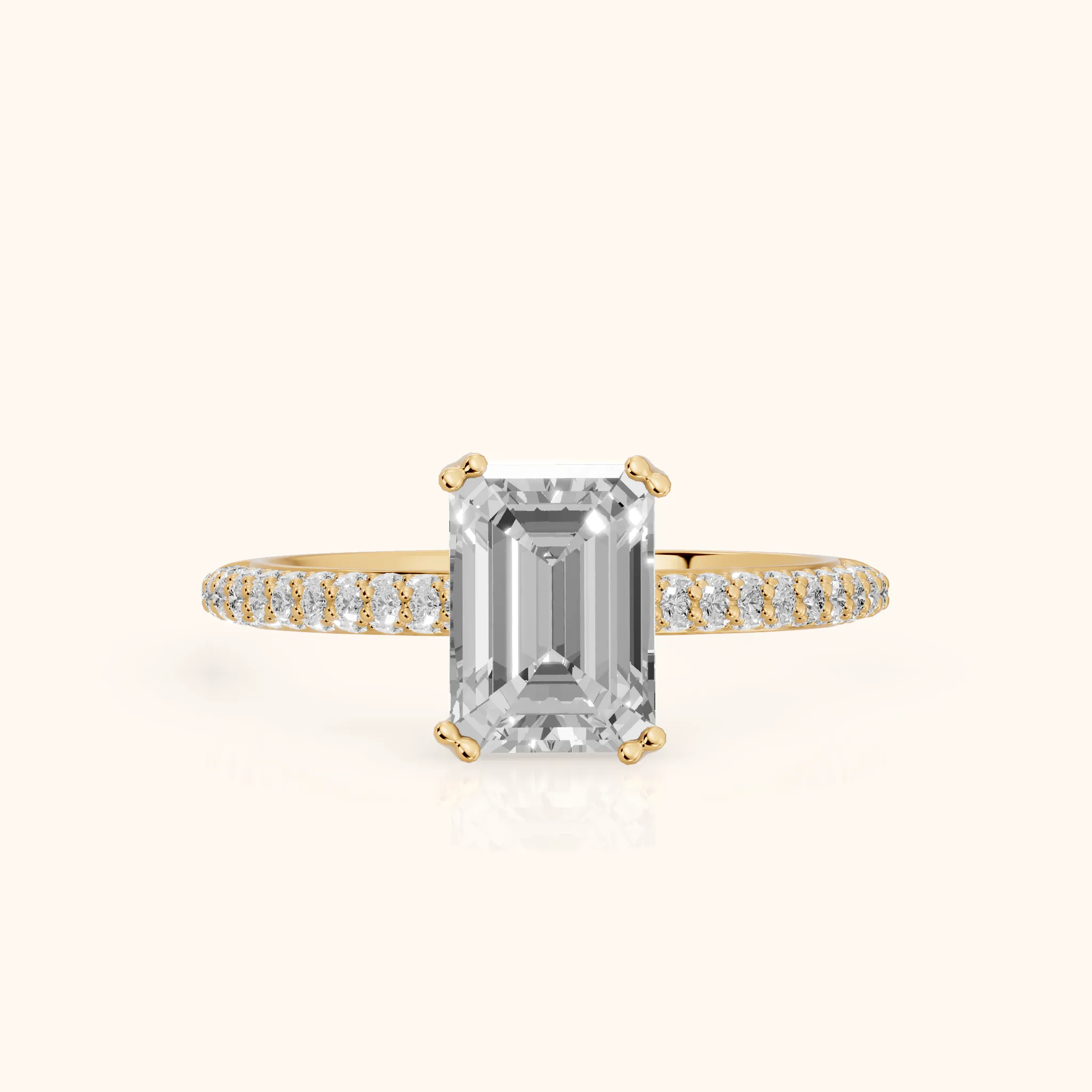 Violet Hidden Halo Pavé Emerald Diamond Ring in Yellow Gold — view 1