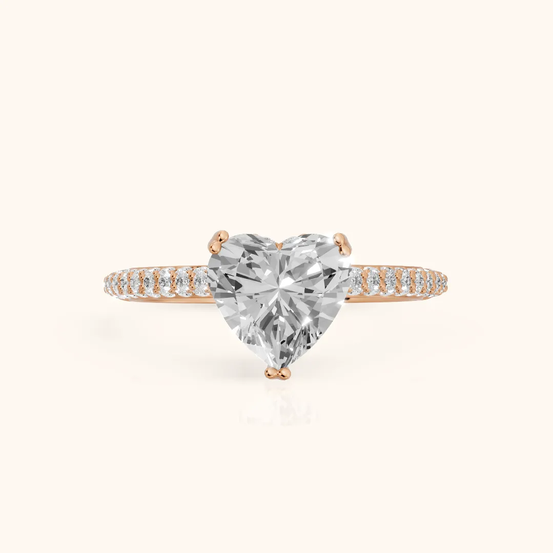 Violet Hidden Halo Pavé Heart Diamond Ring in Rose Gold — view 2