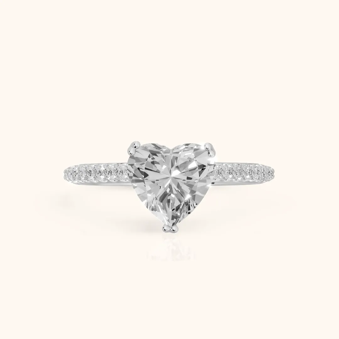 Violet Hidden Halo Pavé Heart Diamond Ring in Silver — view 2