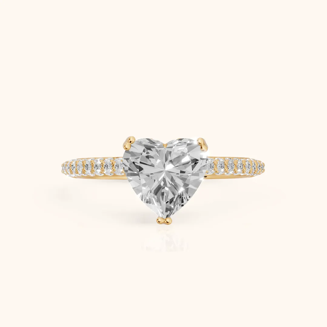 Violet Hidden Halo Pavé Heart Diamond Ring in Yellow Gold — view 2