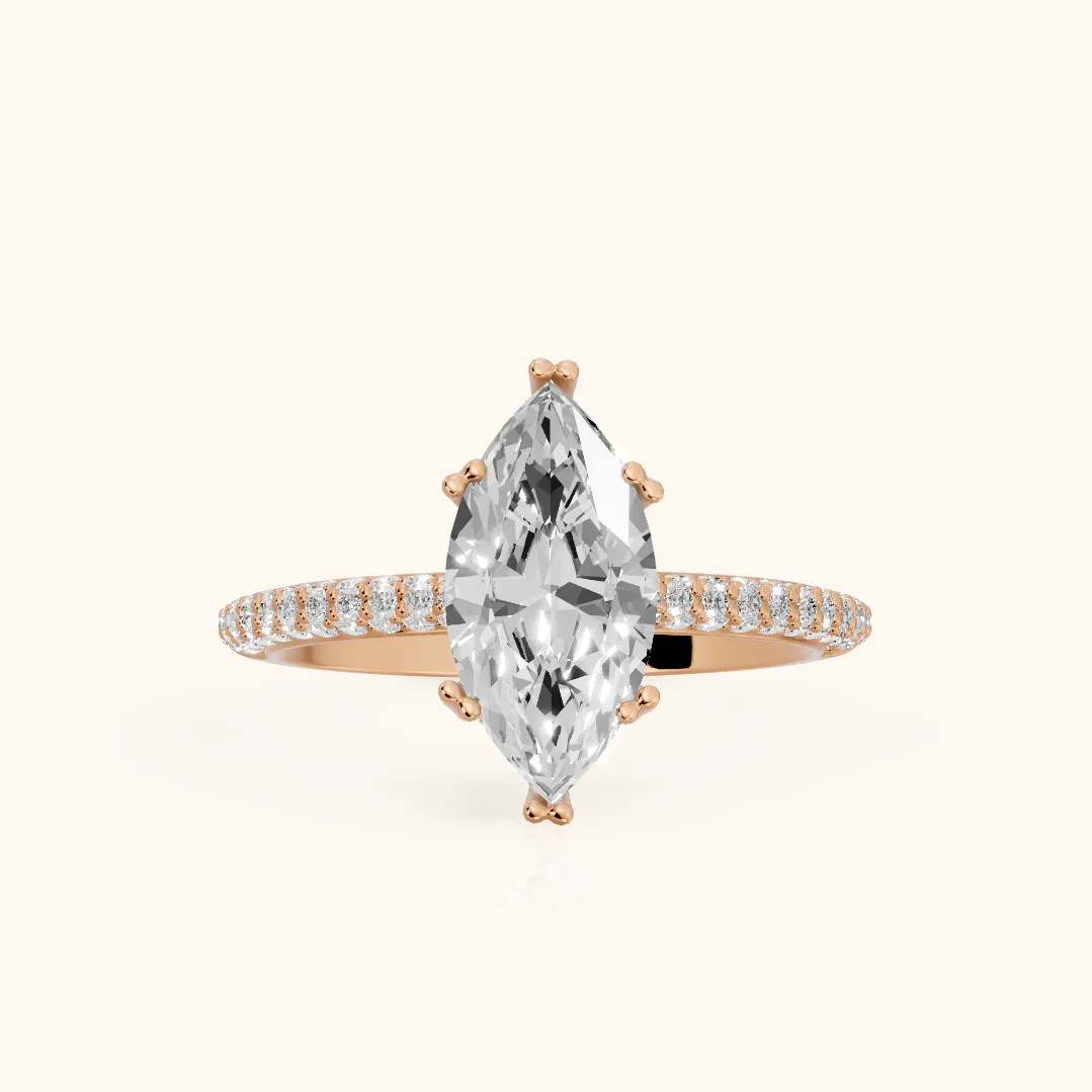Violet Hidden Halo Pavé Marquise Diamond Ring in Rose Gold — view 2