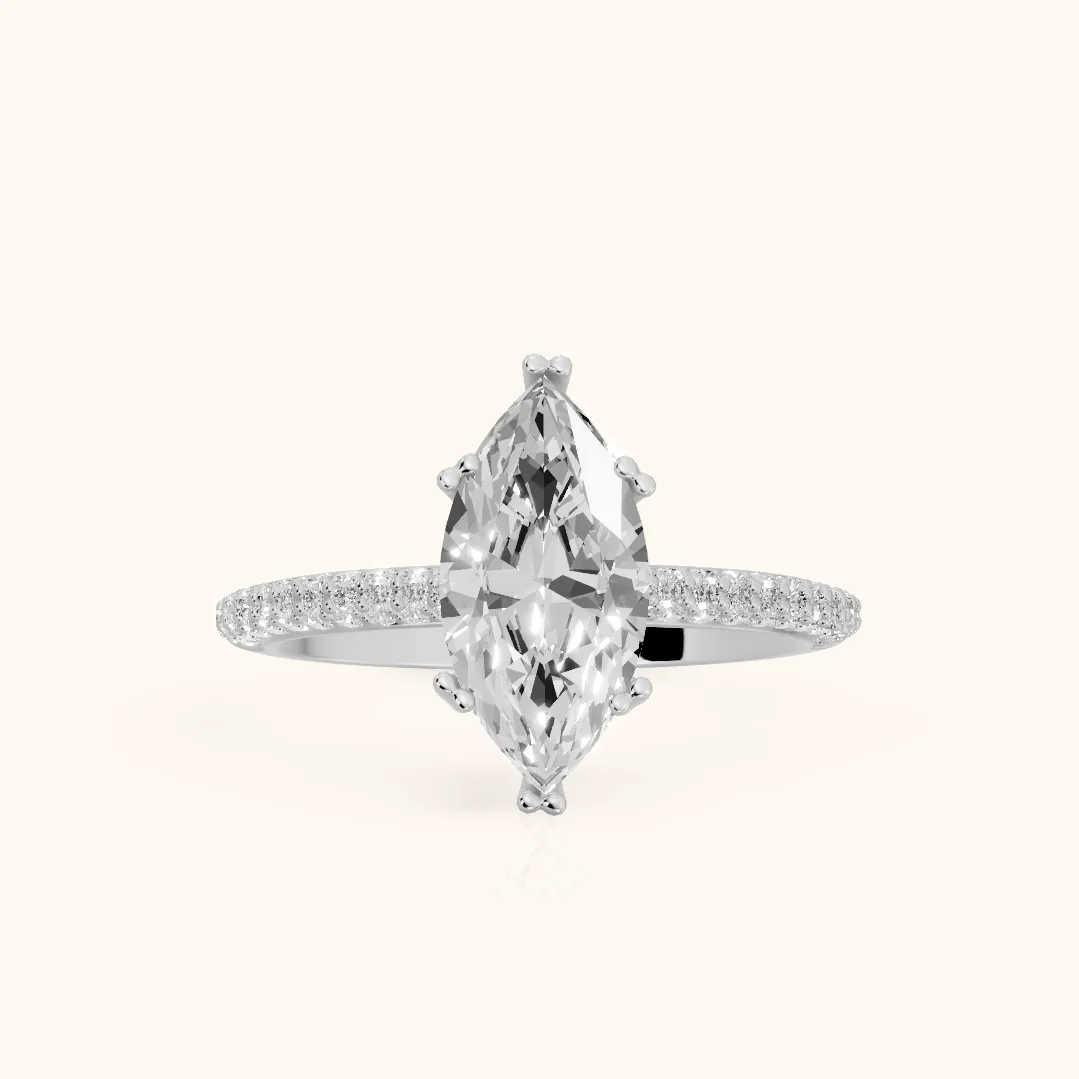 Violet Hidden Halo Pavé Marquise Diamond Ring in Silver — view 2