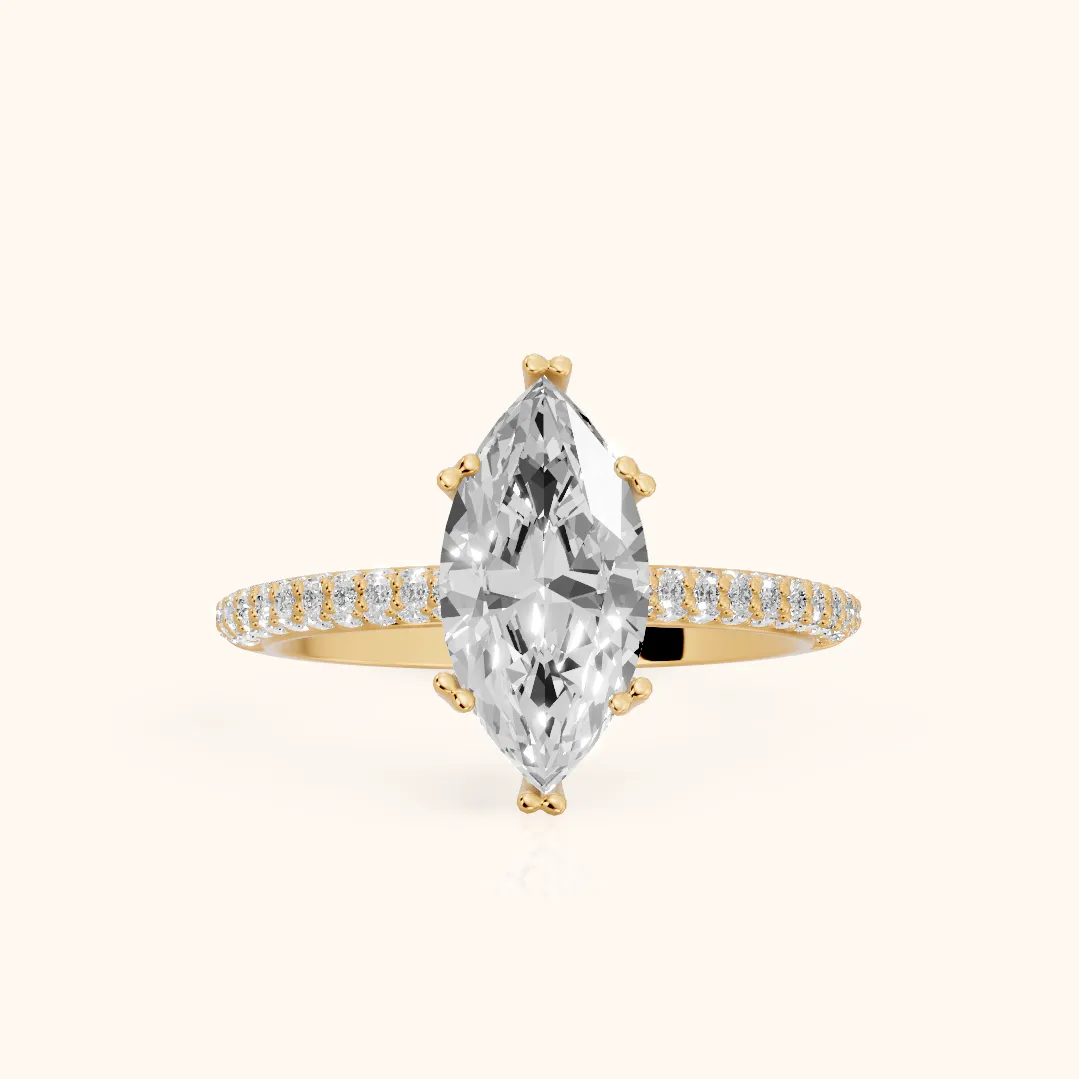 Violet Hidden Halo Pavé Marquise Diamond Ring in Yellow Gold — view 2