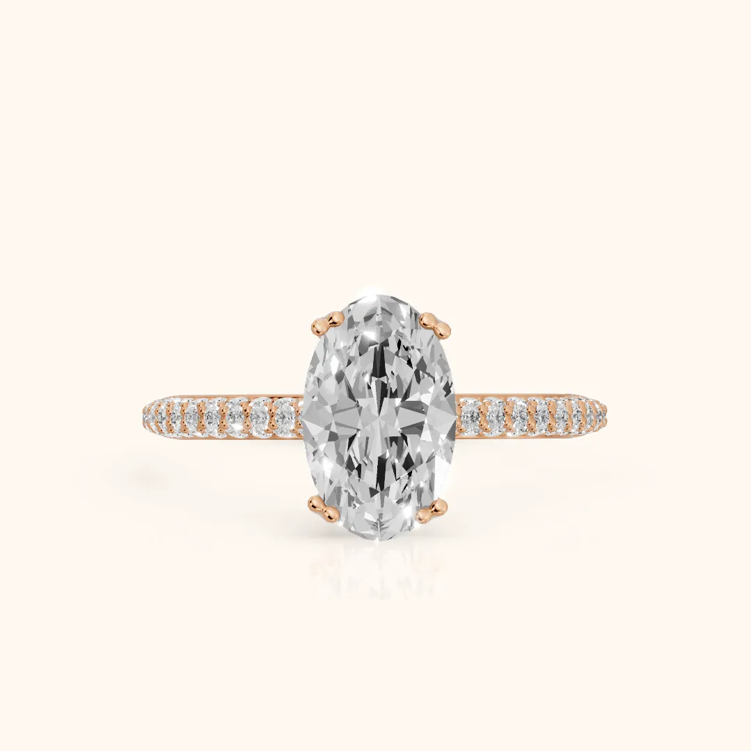 Violet Hidden Halo Pavé Oval Diamond Ring in Rose Gold — view 2