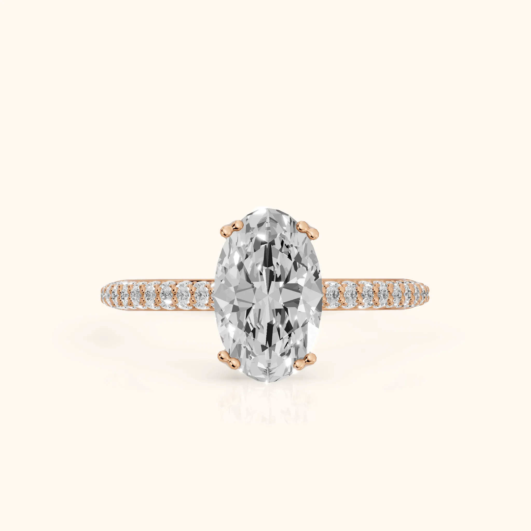 Violet Hidden Halo Pavé Oval Diamond Ring in Rose Gold — view 1