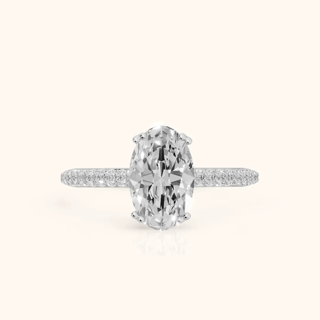 Violet Hidden Halo Pavé Oval Diamond Ring in Platinum — view 2