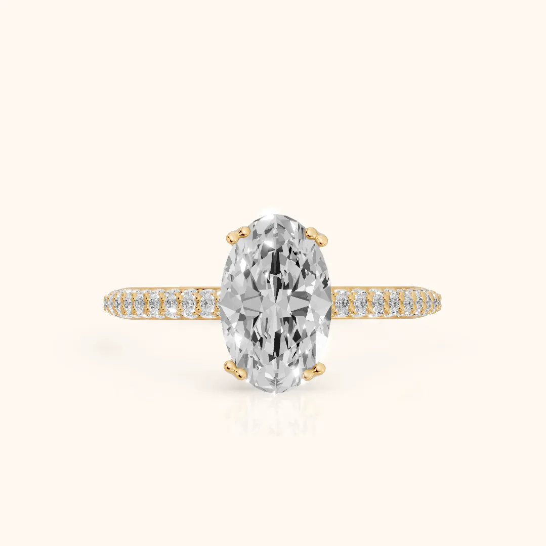 Violet Hidden Halo Pavé Oval Diamond Ring in Yellow Gold — view 2